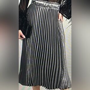 En Saison Mona Pleated Midi Skirt in Metallic Grey Nwot Women Skirt Size Small